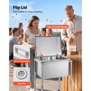 rolling ice chest cooler cart stainless steel cooling bin 57.7 quart, outdoor stand up cooler trolley with wheels, flip lid, and shelf, for patio backyard party bar cold drinks, 22x17.9x39.5 in