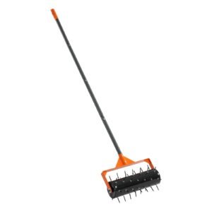 Rolling Lawn Aerator, 15 in Manual Push Aerator Roller with 42 Spikes & 60 in Long Handle, Fillable Drum for Added Weight, Heavy-Duty Lawn Soil Penetrator for Garden Yard Compacted Soils