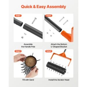 rolling lawn aerator, 15 in manual push aerator roller with 42 spikes & 60 in long handle, fillable drum for added weight, heavy duty lawn soil penetrator for garden yard compacted soils