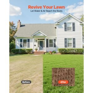 rolling lawn aerator, 15 in manual push aerator roller with 42 spikes & 60 in long handle, fillable drum for added weight, heavy duty lawn soil penetrator for garden yard compacted soils