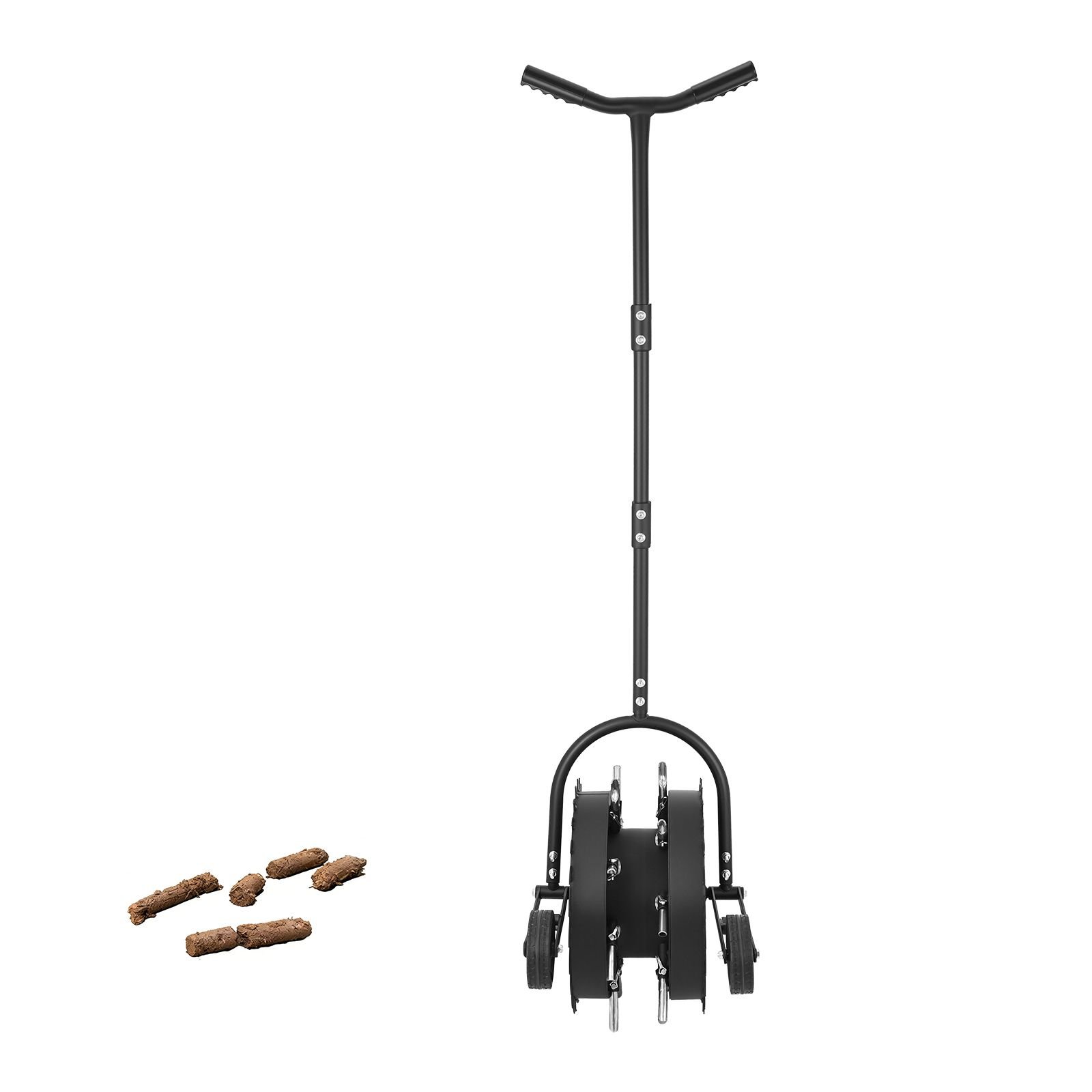 rolling lawn core aerator, 16.6 in coring aerator roller with anti clog tines, heavy duty & rust resistant, yard grass pulling plugs manual aeration tool for compacted garden soil loosening