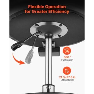 rolling stool with back support, 500 lbs weight capacity, height adjustable, thick cushion ergonomic pu leather seat, 360° swivel round rolling stool chair for dental, salon, clinic, black