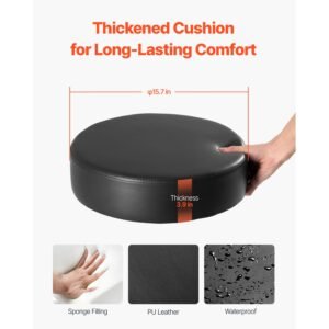 rolling stool with foot rest and wheels, 450 lbs weight capacity round rolling stool chair, height adjustable thickened pu leather swivel stool for salon, spa, massage, tattoo, clinic, black