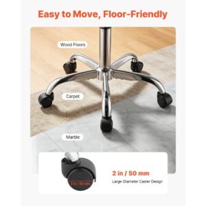 rolling stools with wheels, set of 2, 500 lbs weight capacity, height adjustable, thick cushion ergonomic pu leather seat, 360° swivel round rolling stool chair for salon, spa, clinic, black