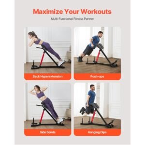 roman chair hyperextension bench, 350 lbs adjustable extension machine, multi function exercise equipment for glute, hamstring, lower back, and ab workout, fitness weight bench for home gym