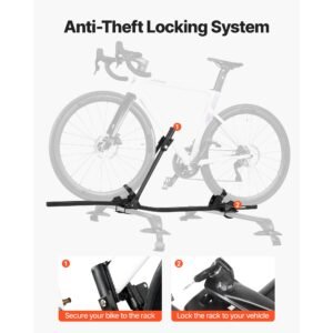 roof bike rack, 33 lbs capacity, upright roof mount bicycle rack with secure locking system for most standard crossbars, aluminum upright rooftop bike rack 1 bike carrier for car suv, black
