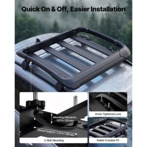roof rack cargo basket, 38 x 38 x 5.59 in, universal heavy duty roof top carrier basket, 150 lbs capacity, all weather car top luggage holder, fits crossbars up to 3.54 x 1.97 in, for suv truck