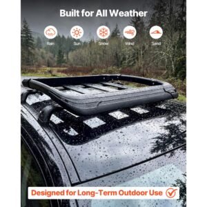 roof rack cargo basket, 38 x 38 x 5.59 in, universal heavy duty roof top carrier basket, 150 lbs capacity, all weather car top luggage holder, fits crossbars up to 3.54 x 1.97 in, for suv truck