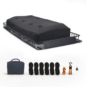 Roof Rack Cargo Basket, 90 x 50 x 6 in, Heavy Duty Roof Top Carrier Basket with Waterproof Rooftop Bag, Ratchet Straps, 250 lbs Capacity, All-Weather Car Top Luggage Holder, for SUV Truck Car