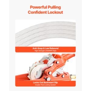 rope puller, 6614 lbs pulling capacity, heavy duty ratchet power puller tool with 35 ft of 0.3 in diameter rope & 2 hooks, come along winch for tree felling, moving boats, road recovery