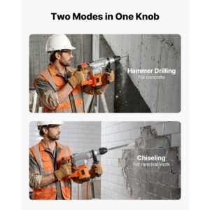 rotary hammer drill, 1 1/8 in sds plus electric corded heavy duty rotary hammer, including 3 drill bits, flat chisel, pointed chisel, grease, brush, and carrying case, for concrete and masonry