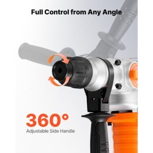 rotary hammer drill, 1 1/8 in sds plus electric corded heavy duty rotary hammer, including 3 drill bits, flat chisel, pointed chisel, grease, brush, and carrying case, for concrete and masonry
