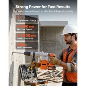 rotary hammer drill, 1 9/16 in sds max cordless, heavy duty 20v battery powered rotary hammer, including 2 batteries, charger, drill bit, pointed chisel, carrying case, for concrete, masonry