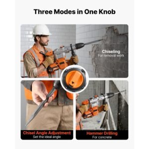 rotary hammer drill, 1 9/16 in sds max cordless, heavy duty 20v battery powered rotary hammer, including 2 batteries, charger, drill bit, pointed chisel, carrying case, for concrete, masonry