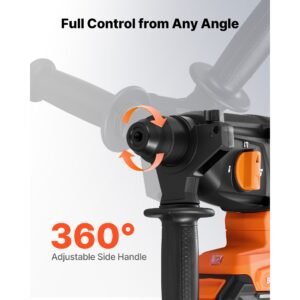 rotary hammer drill, 7/8 in sds plus cordless, 20v battery powered rotary hammer, brushless, including battery, charger, 3 drill bits, flat chisel, pointed chisel, carrying case, for concrete