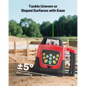 rotary laser level kit, 2000ft 360 degree self leveling green horizontal laser transit,with tripod,receiver,remote control, scale, toolcase, ip66 rating waterproof, 0.80in/100ft for construction