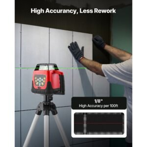 rotary laser level kit, 2000ft 360 degree self leveling green horizontal laser transit,with tripod,receiver,remote control, scale, toolcase, ip66 rating waterproof, 0.80in/100ft for construction