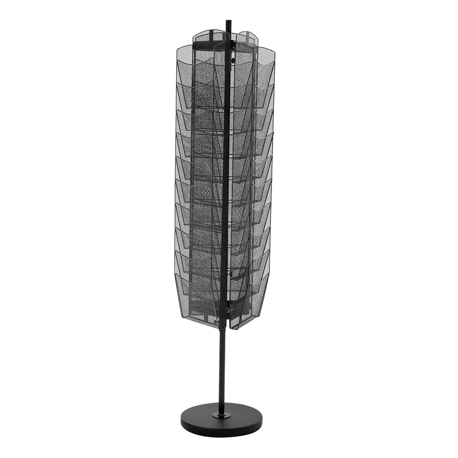 rotating brochure display rack, 30 pockets mesh magazine literature display stand, portable floor standing magazine rack, metal newspaper catalog holders for shop exhibitions office trade show