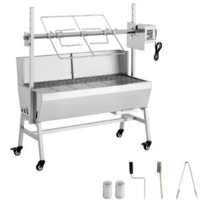 Rotisserie Grill, 38W BBQ Outdoor Pig & Lamb Spit Roaster, Charcoal Spit Roaster with 132 LBS Load Capacity & 7-Level Height, Stainless Steel Electric Rotisserie Grill Kit for Camping Outdoor