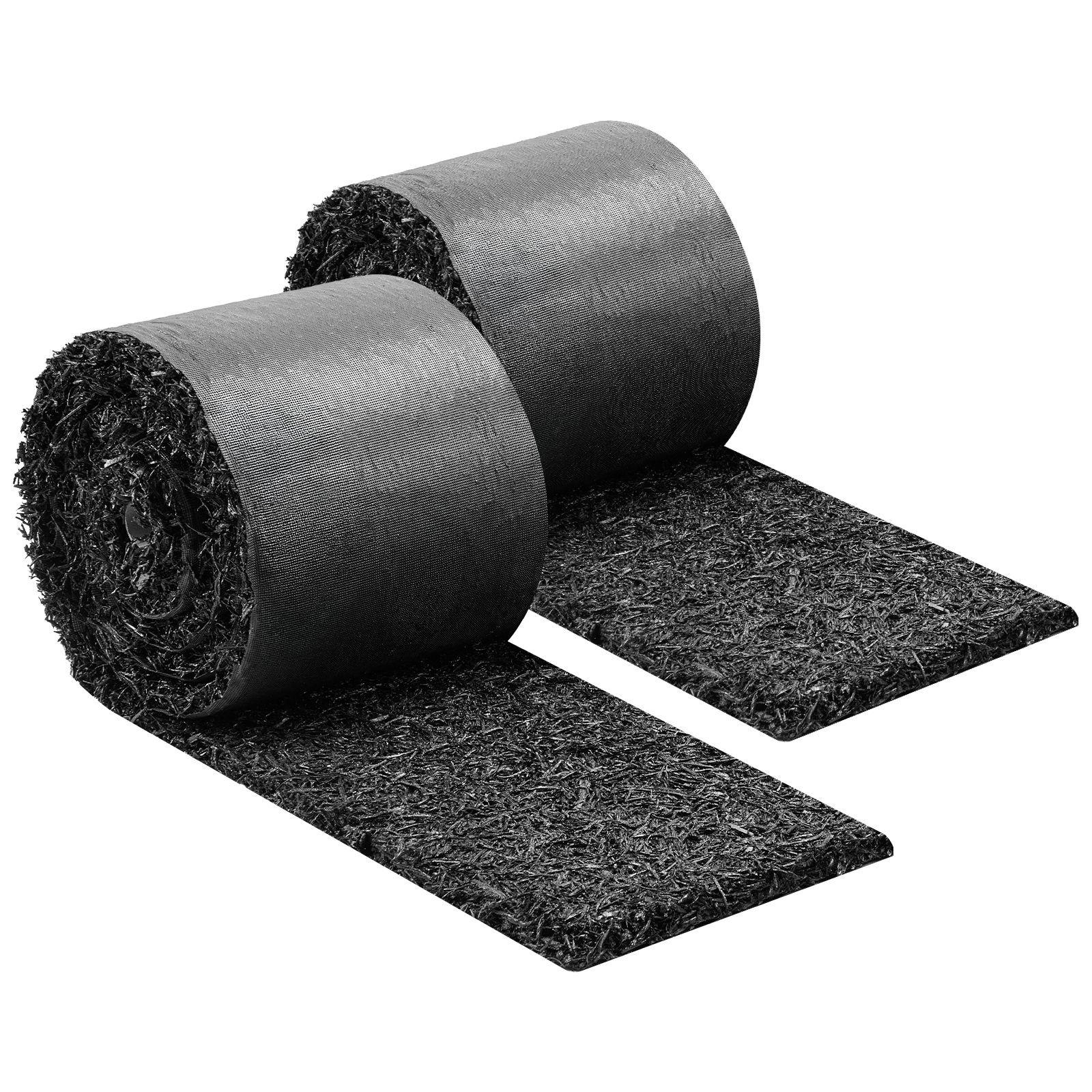 rubber mulch mat roll, 2 rolls 140 x 4.5 in, recycled rubber permanent mulch edging border, natural looking flower barrier with stakes, 0.5 in thick cuttable garden edgings for landscaping