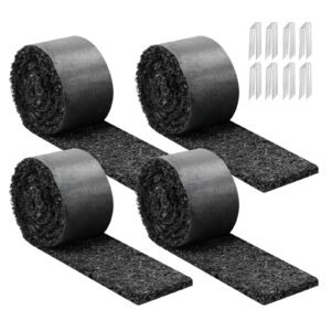 Rubber Mulch Mat Roll, 4 Rolls 120 x 4.5 in, Recycled Rubber Permanent Mulch Edging Border, Natural-Looking Flower Barrier with Stakes, 0.5 in Thick Cuttable Garden Edgings for Landscaping