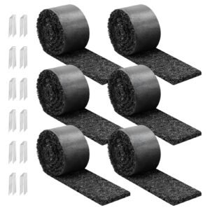 Rubber Mulch Mat Roll, 6 Rolls 120 x 4.5 in, Recycled Rubber Permanent Mulch Edging Border, Natural-Looking Flower Barrier with Stakes, 0.5 in Thick Cuttable Garden Edgings for Landscaping