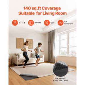 rug pad 10 x 14 ft, non slip carpet area pad, rug mat padding with dual surface felt cushion & rubber gripper, hardwood floor protection for all floors, finishes, keeps carpets in place