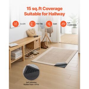 rug pad 3 x 5 ft, non slip carpet area pad, rug mat padding with dual surface felt cushion & rubber gripper, hardwood floor protection for all floors, finishes, keeps carpets in place