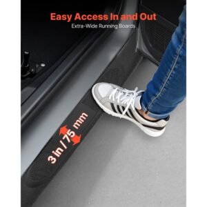 running boards, 3 inches side steps compatible with 2019 2025 chevy gmc 1500/2500hd/3500hd crew cab, black carbon steel nerf bars, 550 lbs load capacity, non slip surface with rustproof coating