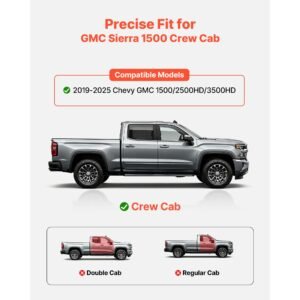 running boards, 4 inches side steps compatible with 2019 2025 chevy gmc 1500/2500hd/3500hd crew cab, black carbon steel nerf bars, 550 lbs load capacity, non slip surface with rustproof coating