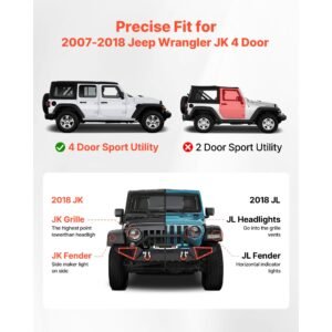 running boards, 6 inches side steps compatible with 2007 2018 jeep wrangler jk 4 door, black carbon steel nerf bars, 550 lbs load capacity, wide non slip hollow surface with rustproof coating