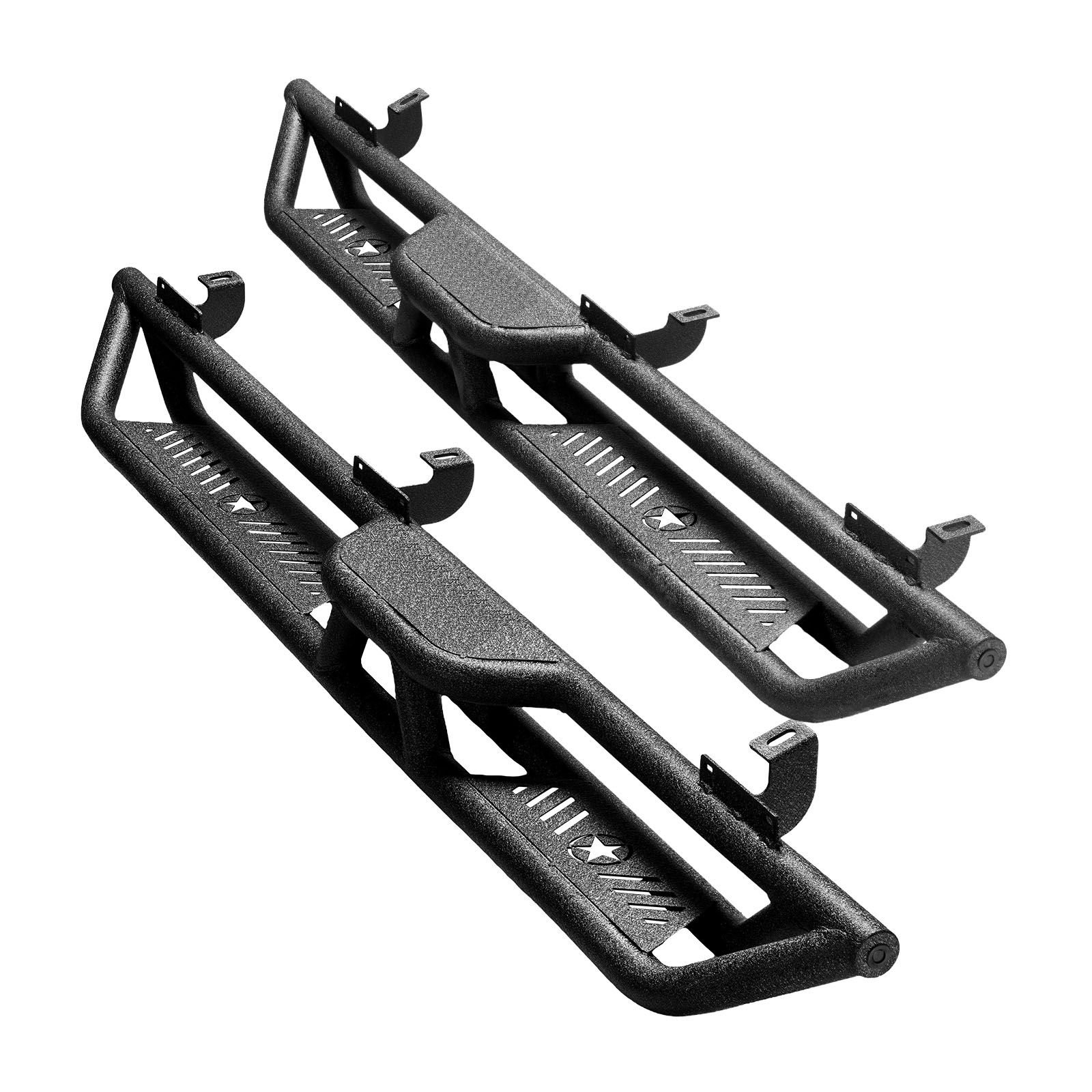 running boards, 6 inches side steps compatible with 2007 2018 jeep wrangler jk 4 door, black carbon steel nerf bars, 550 lbs load capacity, wide non slip hollow surface with rustproof coating