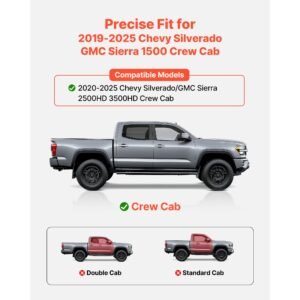 running boards, 6 inches side steps compatible with 2019 2025 chevy silverado/gmc sierra 1500 crew cab, 2020 2025 chevy silverado/gmc sierra 2500hd 3500hd crew cab, black carbon steel nerf bars