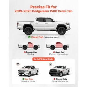 running boards, 6 inches side steps compatible with 2019 2025 dodge ram 1500 crew cab(not fit 2019 2025 1500 classic), black carbon steel nerf bars, 550 lbs load capacity