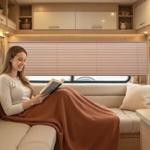 rv blinds, 62 in x 32 in, rv pleated shades, polyester fabric, easy to clean and install, privacy protection and sunlight blocking, for camper, travel trailer, motorhome window, cappuccino
