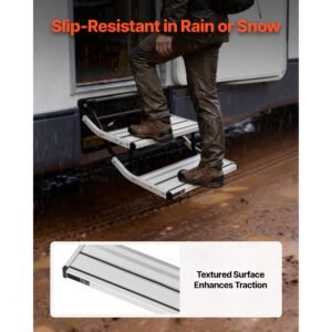 rv steps, 2 step, 440 lbs load capacity, electric retractable rv stairs, telescopic folding aluminum alloy camper steps, steel frame non slip entry stair for camper van motorhome travel trailer