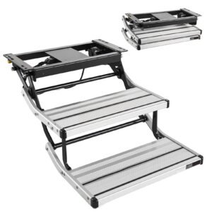 RV Steps, 2-Step, 440 lbs Load Capacity, Electric Retractable RV Stairs, Telescopic Folding Aluminum Alloy Camper Steps, Steel Frame Non-Slip Entry Stair for Camper Van Motorhome Travel Trailer