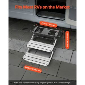 rv steps, 2 step, 440 lbs load capacity, electric retractable rv stairs, telescopic folding aluminum alloy camper steps, steel frame non slip entry stair for camper van motorhome travel trailer