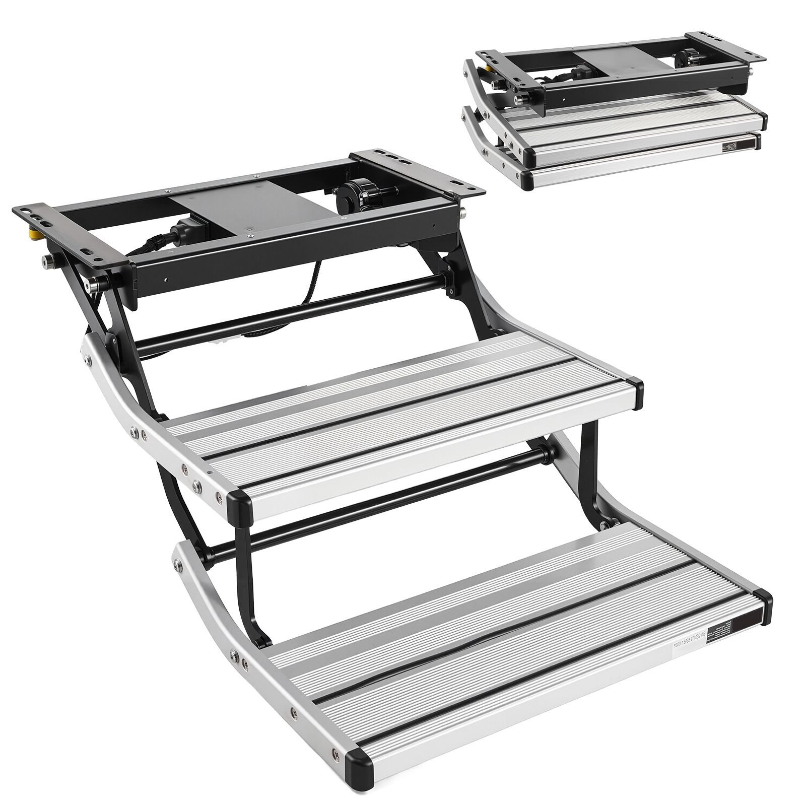 rv steps, 2 step, 440 lbs load capacity, electric retractable rv stairs, telescopic folding aluminum alloy camper steps, steel frame non slip entry stair for camper van motorhome travel trailer