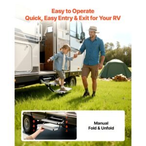 rv steps, 2 step, 440 lbs load capacity, manual retractable rv stairs, telescopic folding aluminum alloy camper steps, steel frame non slip entry stairs for camper van motorhome travel trailer