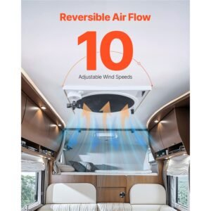 rv vent fan, 14 inch rv roof vent fan 12v, powerful 10 speed reversible fan with remote control, built in rain cover, power top lid,12 inch fan blade,fits 14 x14 inch roof openings