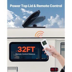 rv vent fan, 14 inch rv roof vent fan 12v, powerful 10 speed reversible fan with remote control, built in rain cover, power top lid,12 inch fan blade,fits 14 x14 inch roof openings