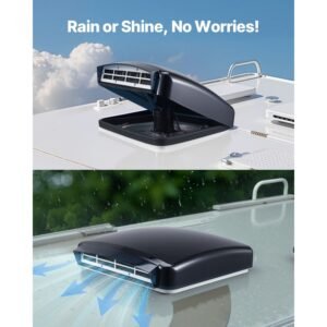 rv vent fan, 14 inch rv roof vent fan 12v, powerful 10 speed reversible fan with remote control, built in rain cover, power top lid,12 inch fan blade,fits 14 x14 inch roof openings
