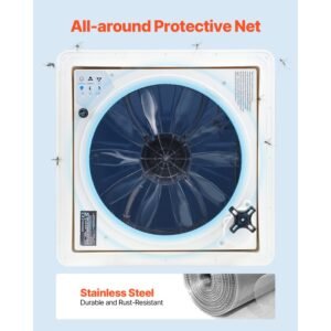 rv vent fan, 14 inch rv roof vent fan 12v, powerful 10 speed reversible fan with remote control, built in rain cover, power top lid,12 inch fan blade,fits 14 x14 inch roof openings