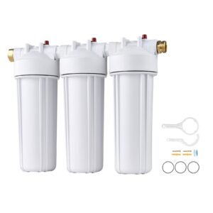 RV Water Filter System, 5-Micron 3 Stage Premium RV Water Filtration System Replacement with Three Cartridges for RVs & Campers, Reduces Sediment, Chlorine, Certain Heavy Metals, Odors and More