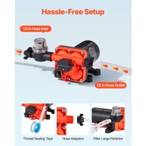 rv water pump, 12v dc 6 gpm (22.7 l/min), 4 chamber self priming diaphragm water pump with automatic pressure switch, 70 psi max pressure, on demand for rv, caravan, marine, yacht, car washing