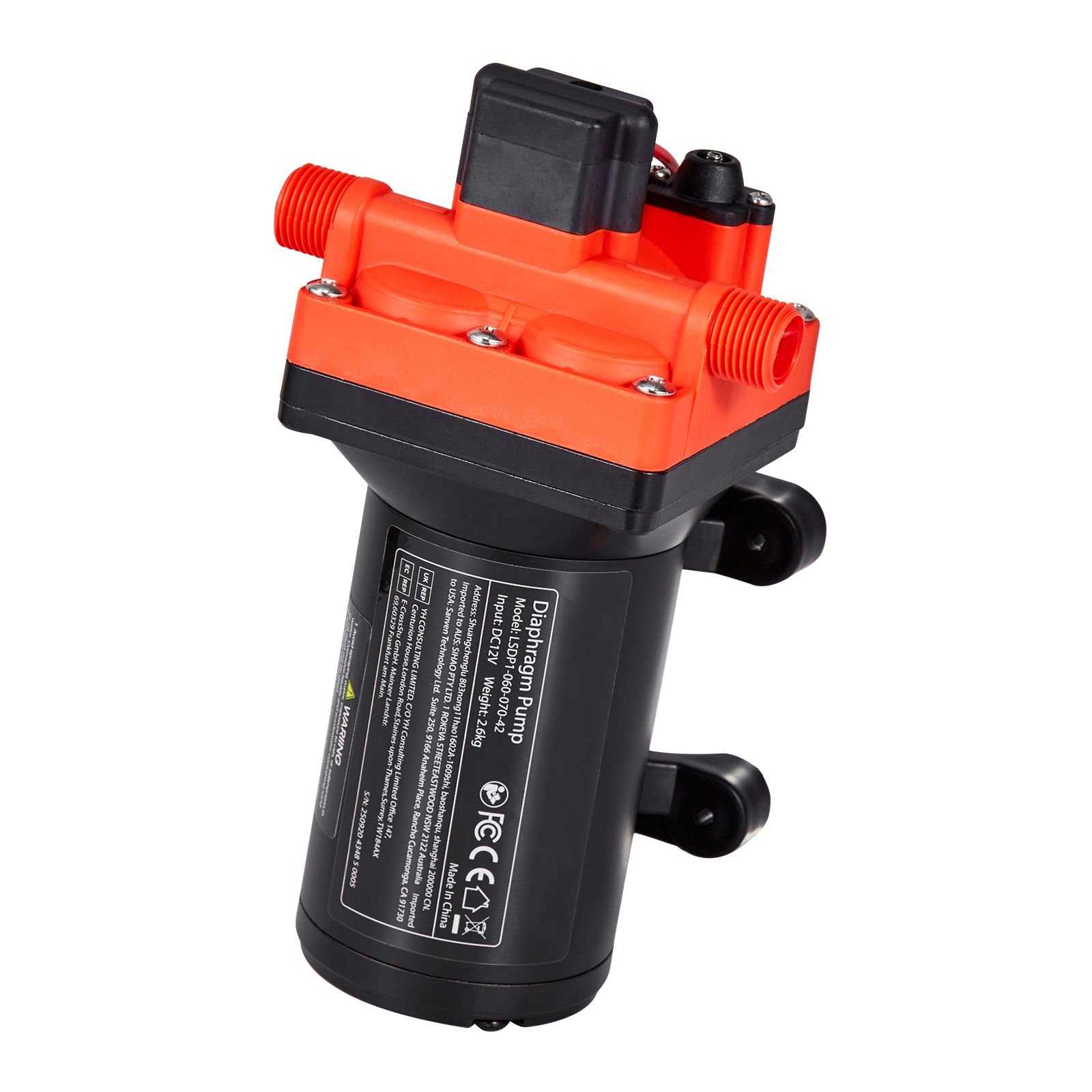 rv water pump, 12v dc 6 gpm (22.7 l/min), 4 chamber self priming diaphragm water pump with automatic pressure switch, 70 psi max pressure, on demand for rv, caravan, marine, yacht, car washing