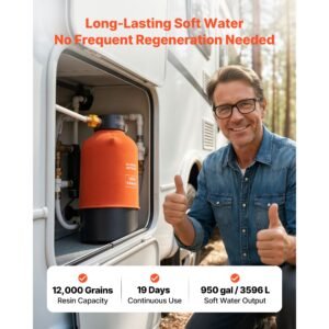 rv water softener, 12,000 grain, portable water softener system with npt 3/4" fittings, food grade resin, quick connect, convenient for rvs, trailers, boats, mobile car washing, pressure washing
