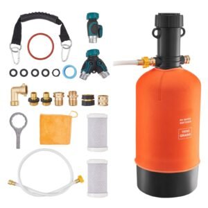 RV Water Softener, 16,000 Grain, Portable Water Softener with Filter System, NPT 3/4" Fittings, Food-Grade Resin, Quick Connect, for RVs, Trailers, Boats, Mobile Car Washing, Pressure Washing
