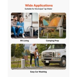 rv water softener, 16,000 grain, portable water softener with npt 3/4" fittings, food grade resin, stainless steel, quick connect, for rvs, trailers, boats, mobile car washing, pressure washing